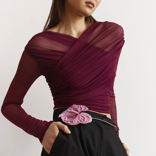 Women's  Blouse With Pleated Sleeve