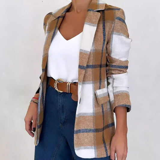 Single Breasted Plaid Wool Coat For Womens