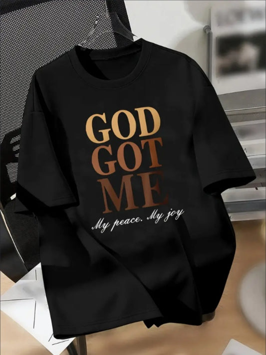 Tricou cu imprimeu „GGM - God Got Me”.