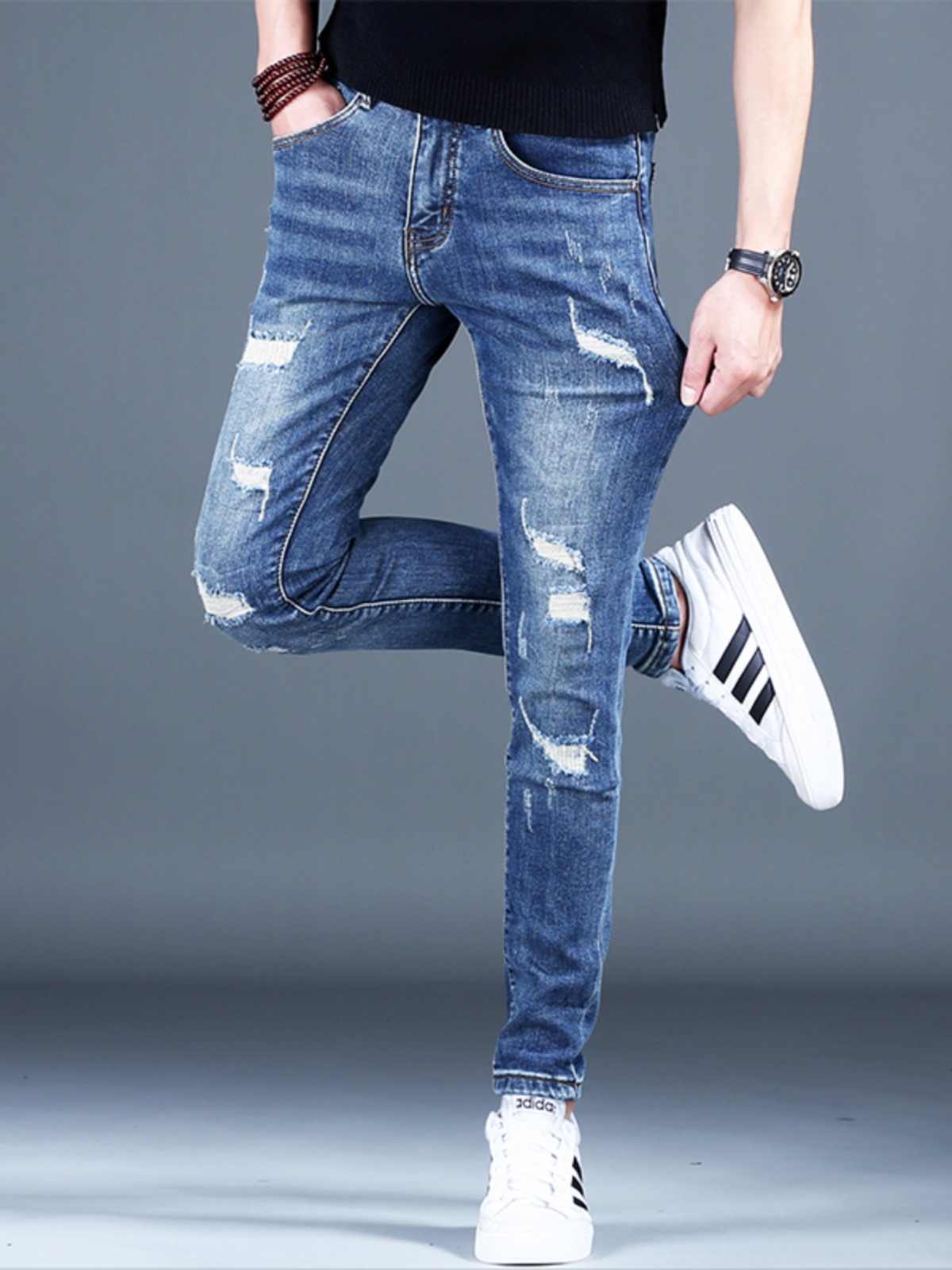 Slim-Fit Ripped Men's Jeans