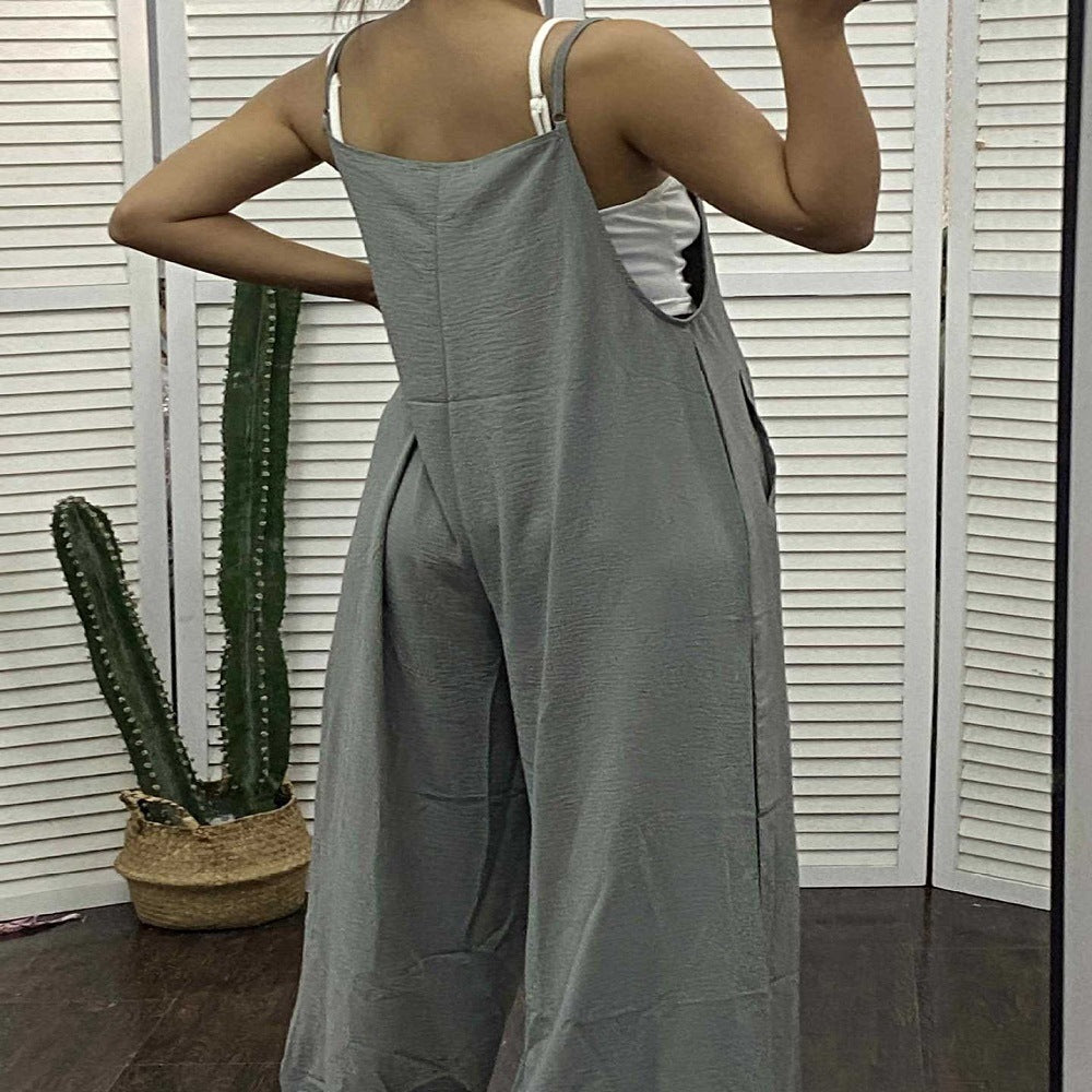 Women's Jumpsuit With Pockets And Adjustable Shoulder Strap