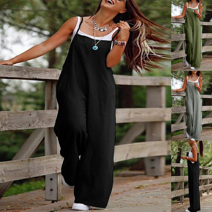 Women's Jumpsuit With Pockets And Adjustable Shoulder Strap