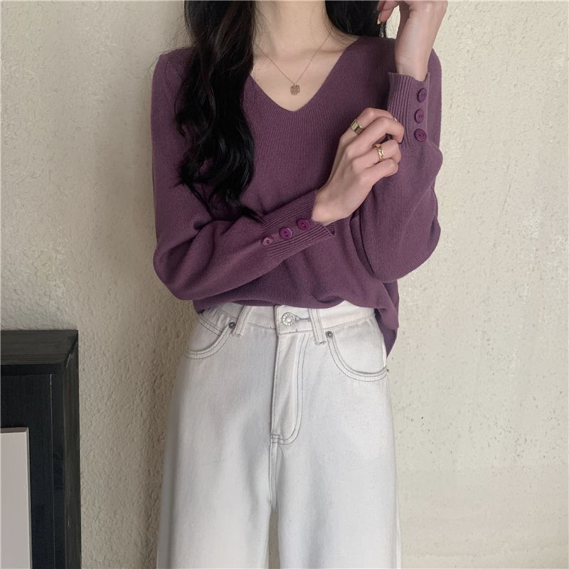 V-neck Bottoming Sweater For Women