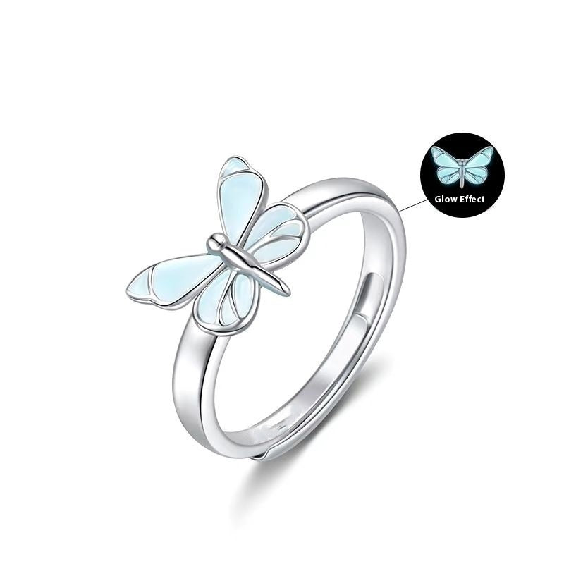 S925 Silver Luminous Butterfly Ring