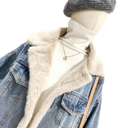 Denim Coat With Lambswool For Women