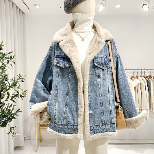 Denim Coat With Lambswool For Women