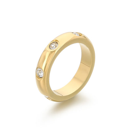 Stainless Steel Ring Plated With 18K Gold And Diamonds