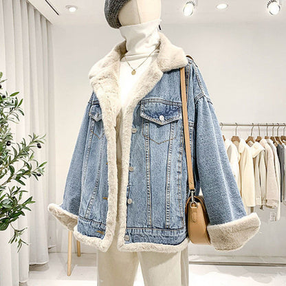 Denim Coat With Lambswool For Women