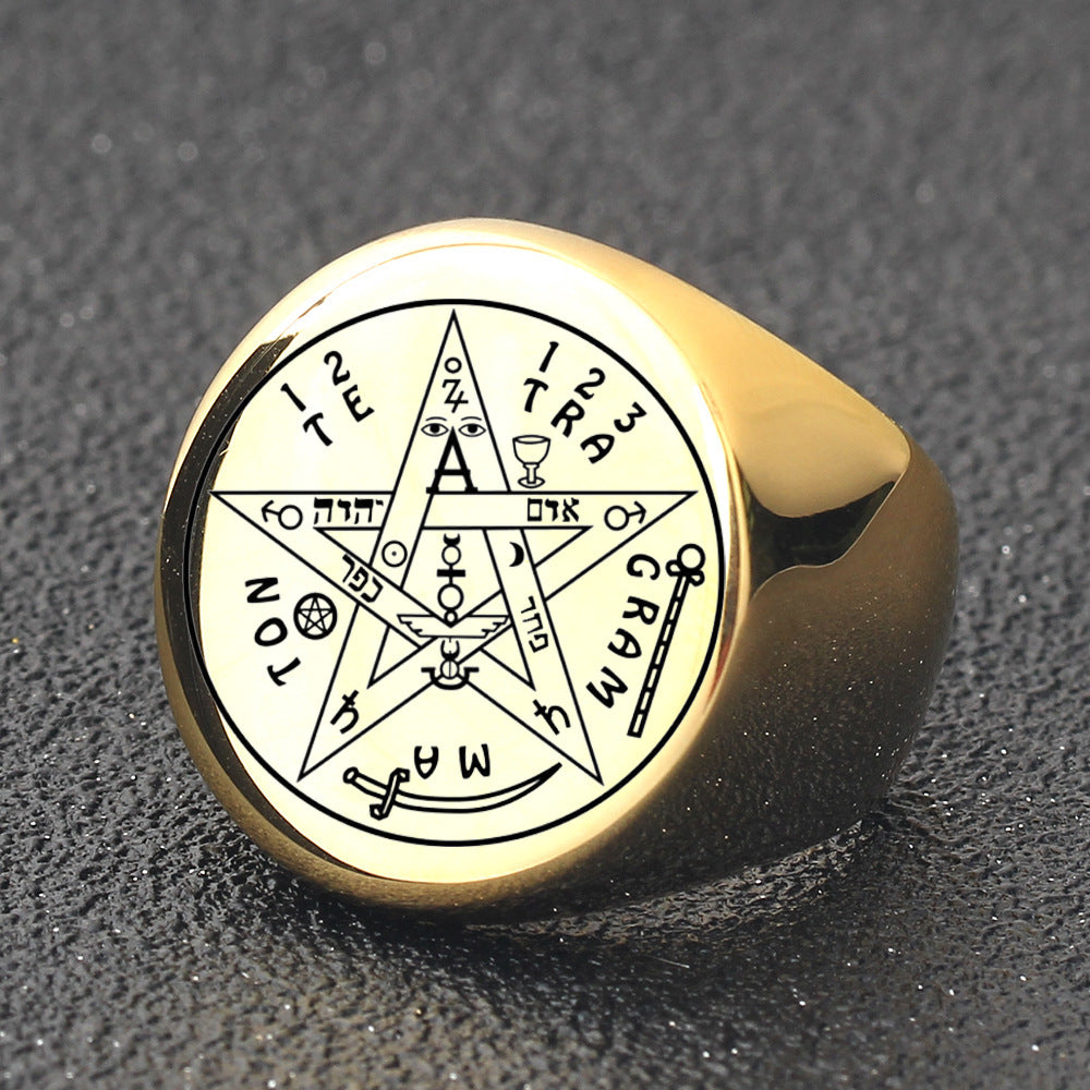 Geometric Five-Pointed Stars Stainless Steel Ring