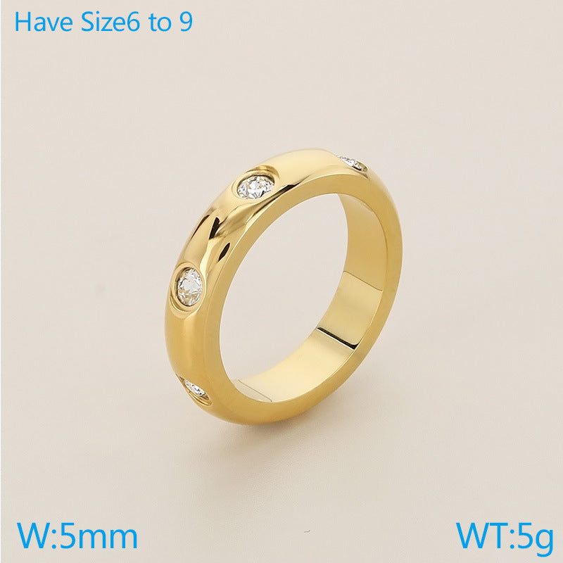 Stainless Steel Ring Plated With 18K Gold And Diamonds