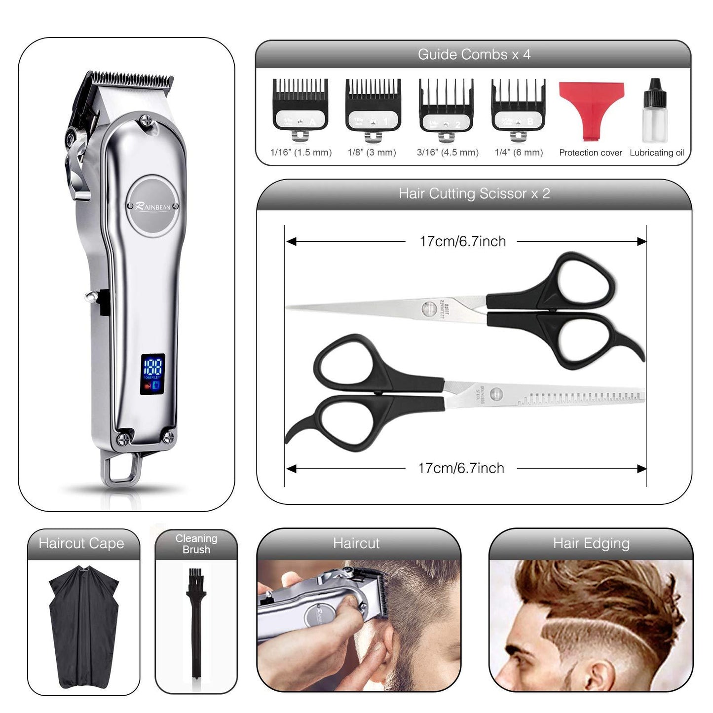 Men Hair Trimmer 3 in 1 IPX7 Waterproof Kit With LED Display And USB Rechargeable