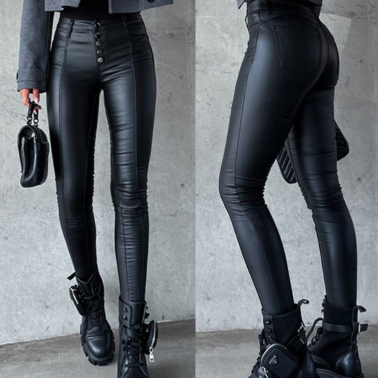 Black High Waist Leather Pants