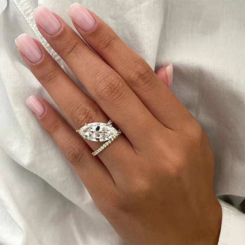 S925 Silver Diamond Leaf Ring