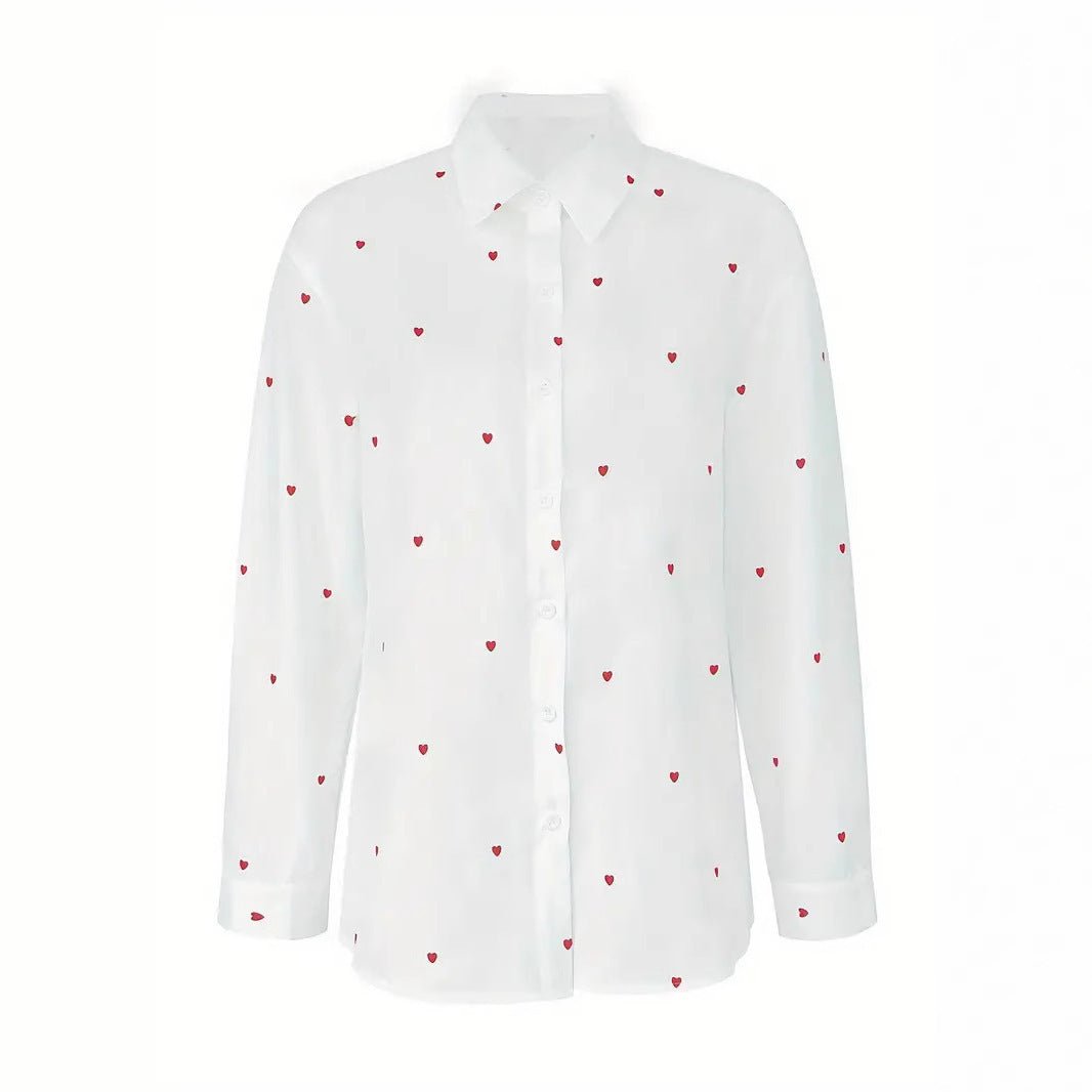 Long-Sleeve Shirt With Heart Print