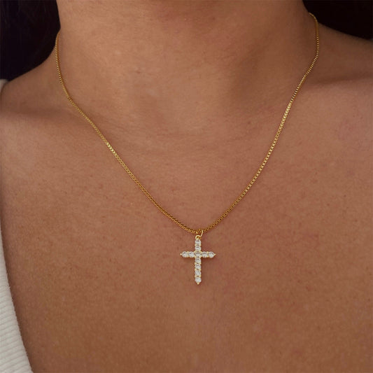 Titanium Steel Zircon Chain Cross Necklace