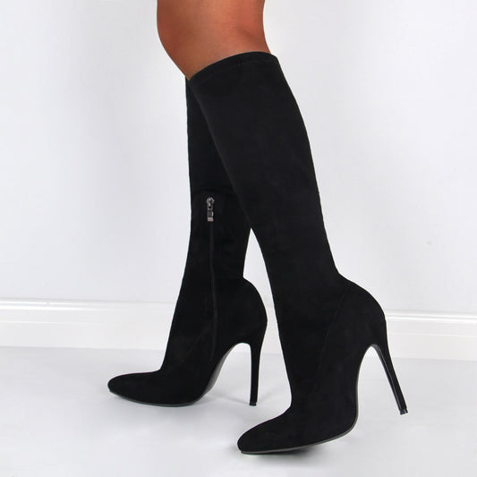 Women's Suede Boots With Stiletto Heel